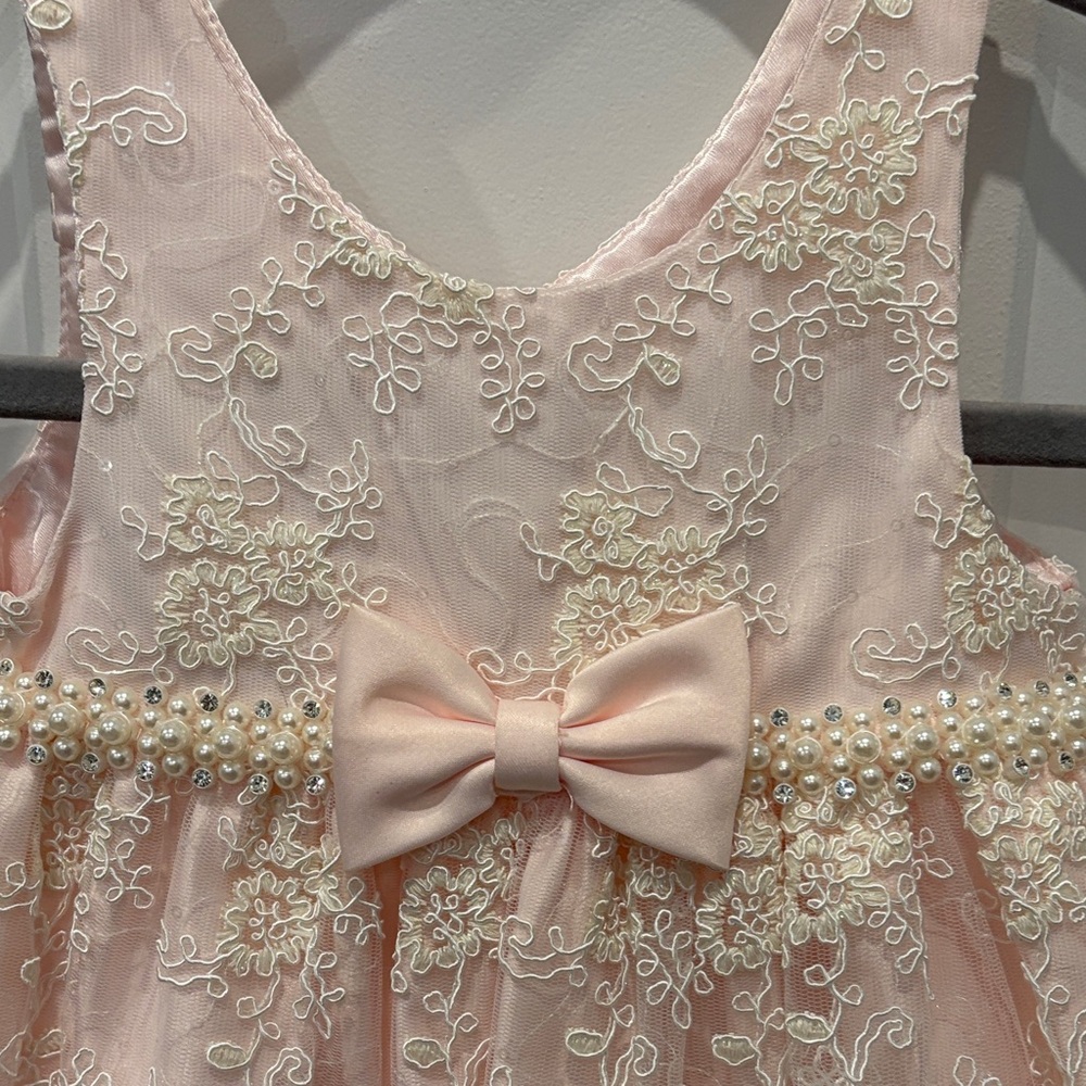 Never worn American Princess Blush Pink Lace Party Dress with Pearl Bow